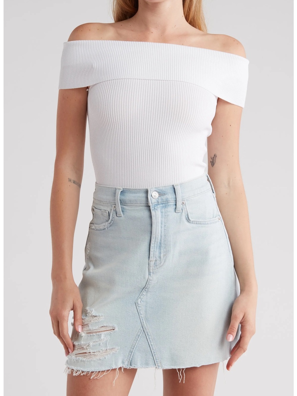 Off-Shoulder Ribbed White Top